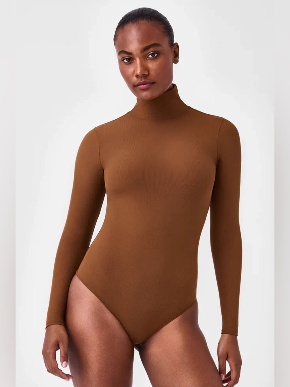 SPANX Long Sleeve Turtleneck Bodysuit Mocha Chino Brown Large NWT Autumnal